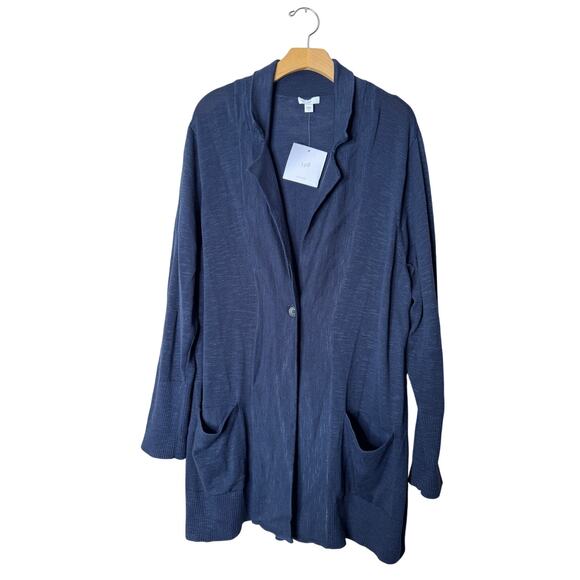 J. Jill Jackets & Blazers - NWOT J. Jill X-Large Navy Blue Cotton Knit Blazer Jacket Collar Slouchy Pockets